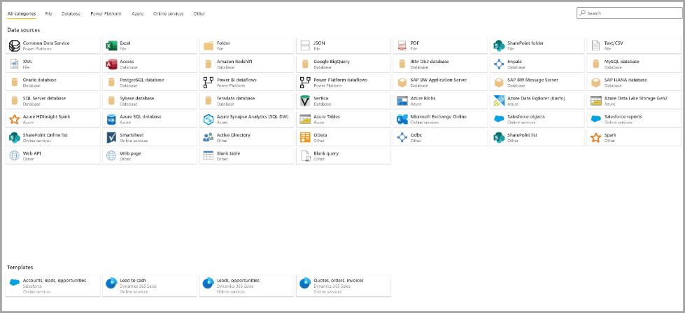Power BI ETL: List of Supported Data Sources.